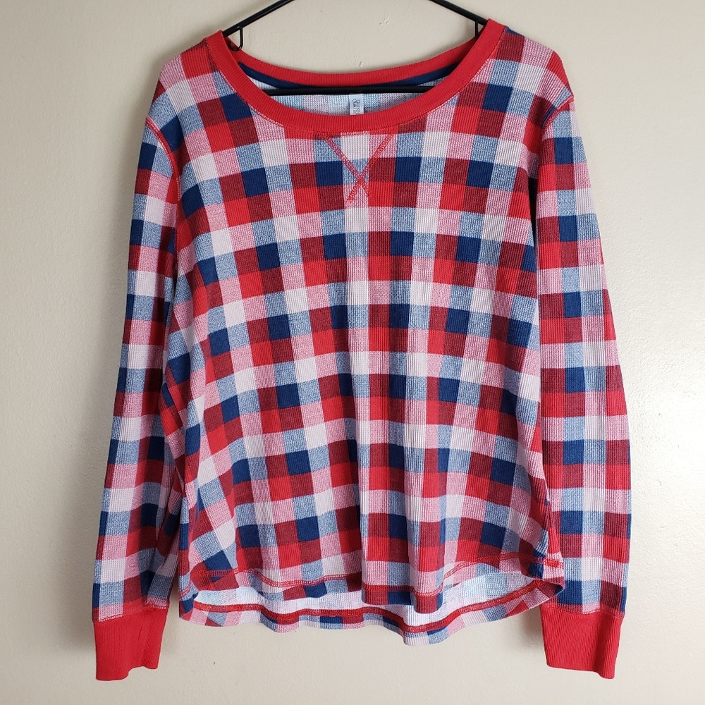 Plus Size Plaid Buffalo Print Thermal Top XXL E18